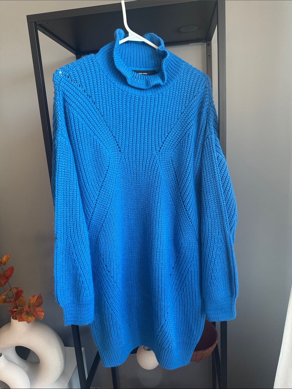 010. Bright Blue Turtleneck Knit Sweater Dress